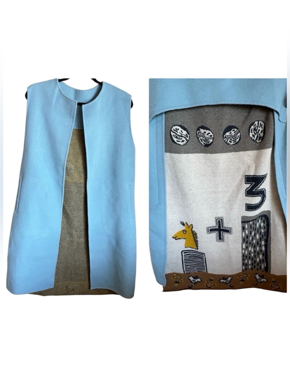 Vintage Stile Benetton Wool Blend Longline Sleeveless Vest Cardigan Blue